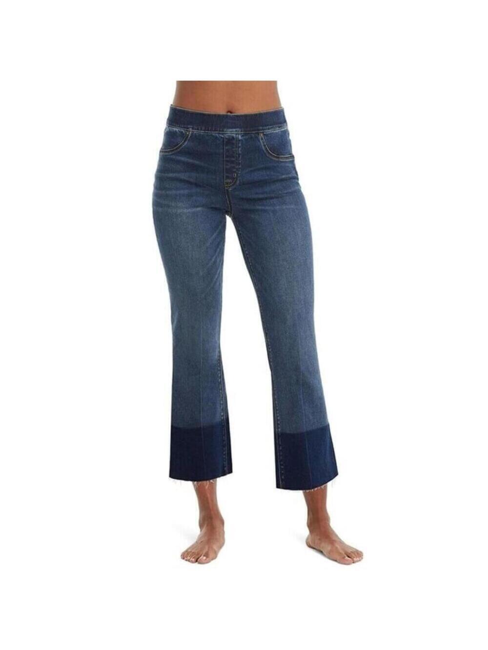 SPANX Cropped Flare Jeans Jeggings NWT 27 S Small High Rise Blue Raw Hem NEW